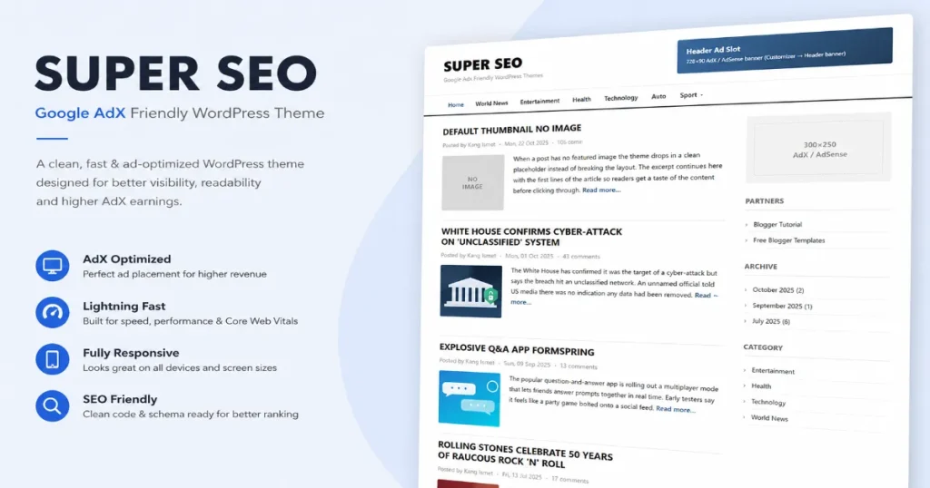 Google AdX Friendly WordPress Theme (Free Download): Fast, SEO-Ready & AdSense Optimized